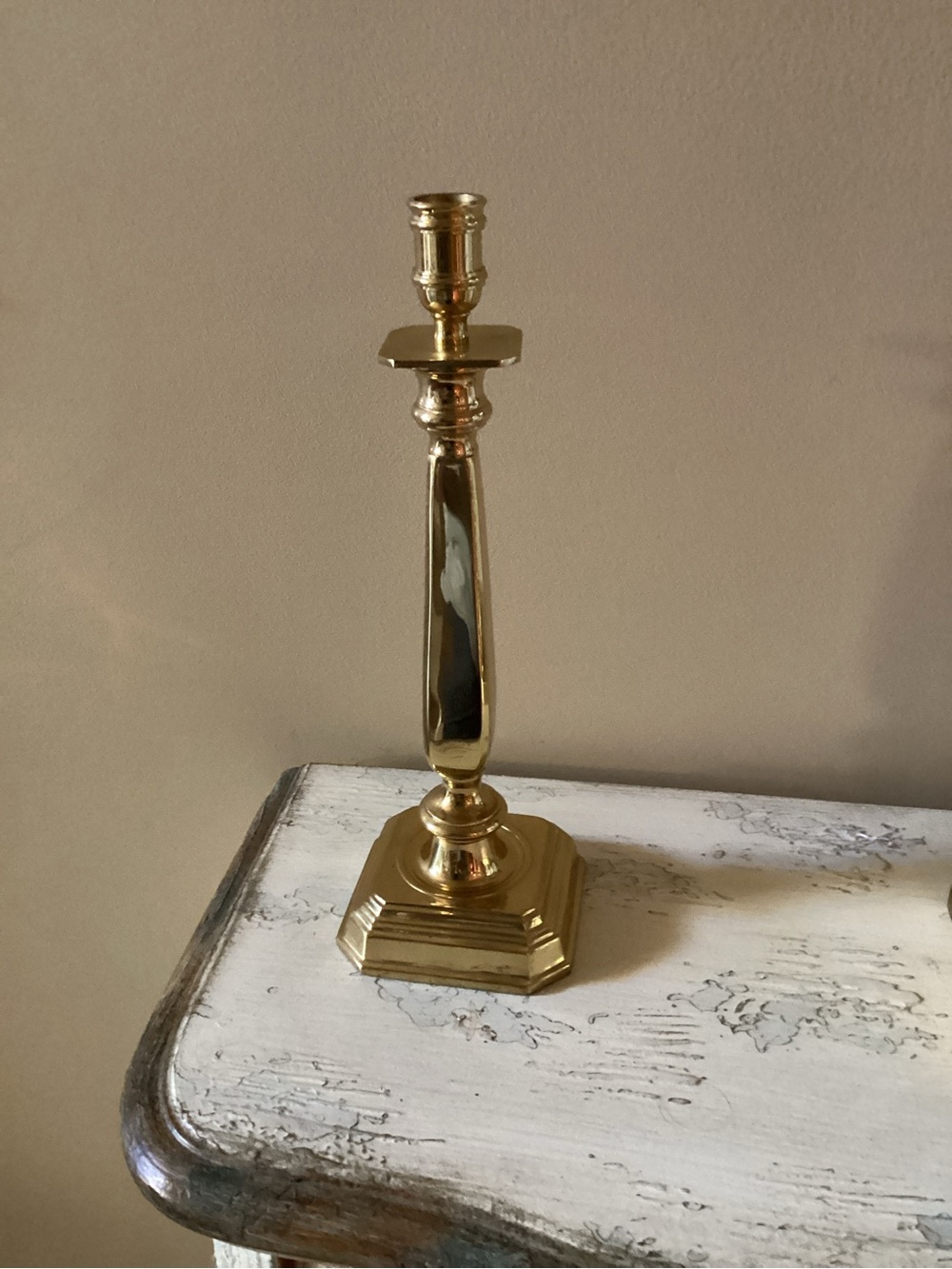 Tall Substantial Brass Candlestick Holder